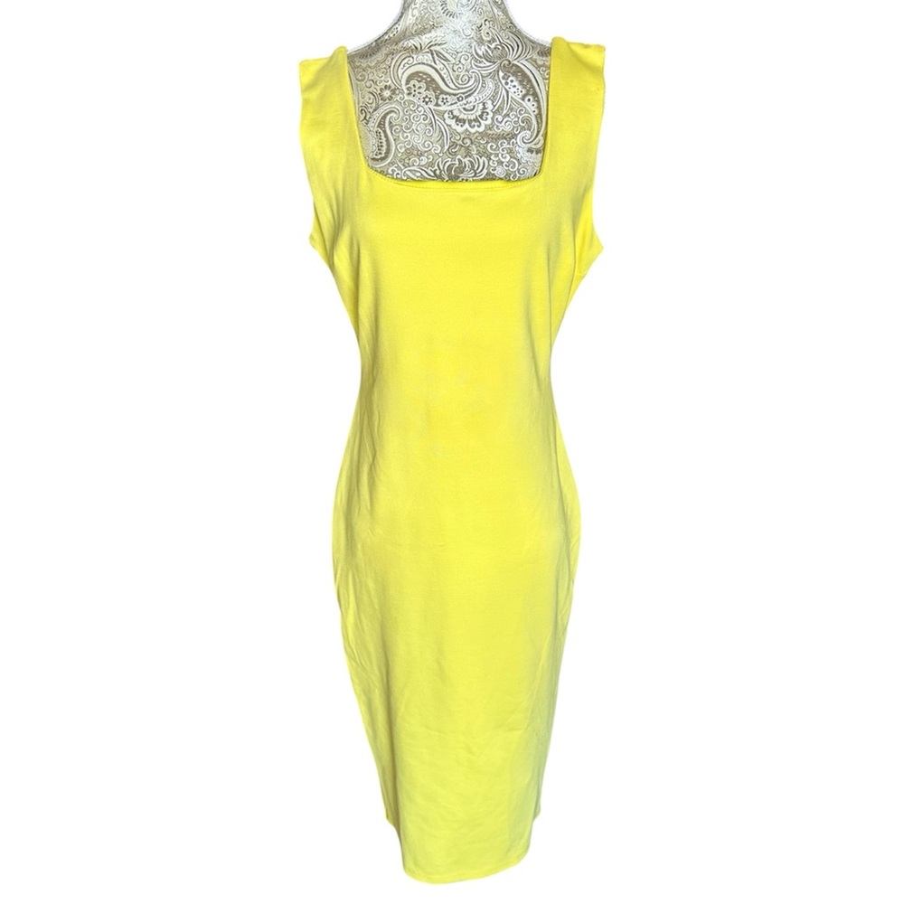 Stretchy Pinup Retro Yellow Sleeveless Dress Party Baby Shower Office Size Large